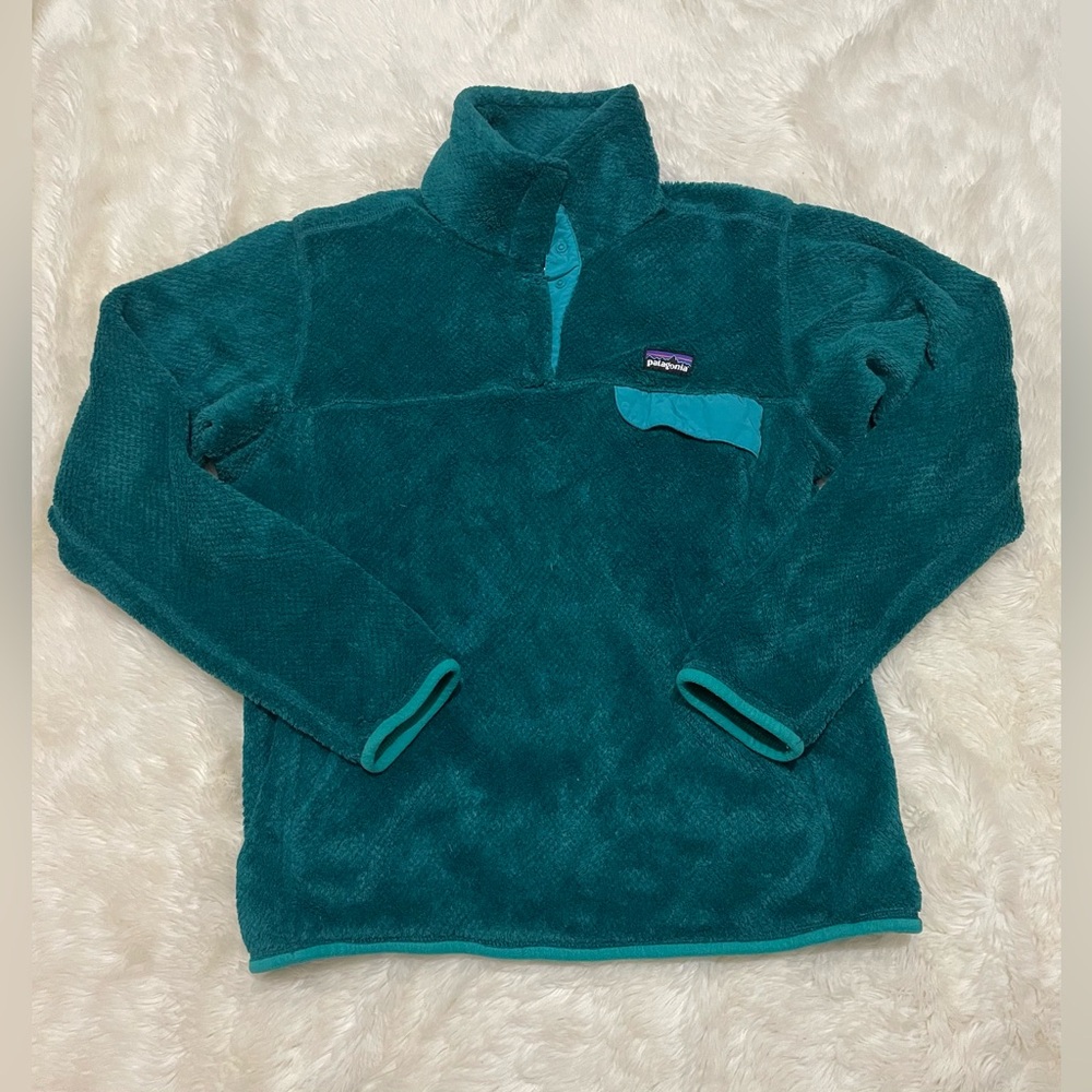 Patagonia Re-Tool Snap-T fleece pullover, Teal, Womens size Medium